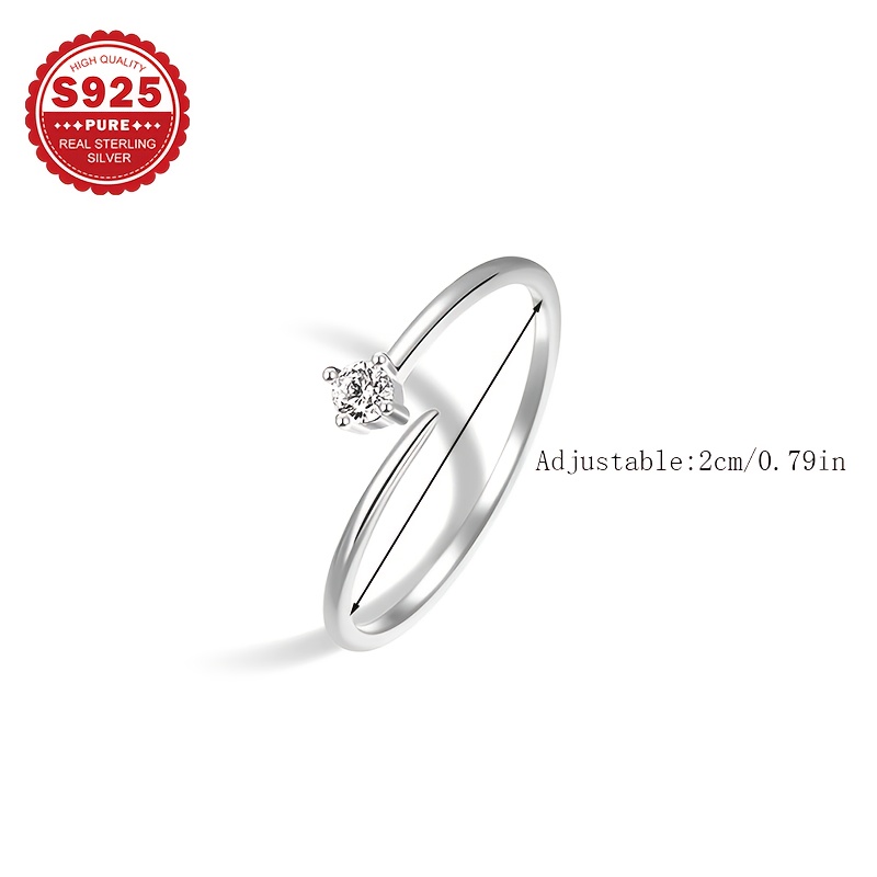 Women's S925 Sterling Silver Adjustable Open Toe Ring with Zirconia